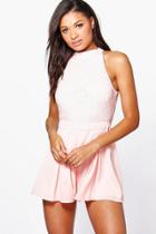 Boohoo Boutique Mary Statement Back Playsuit Nude