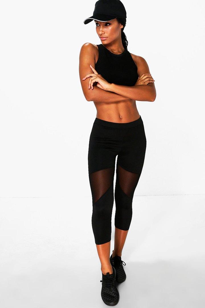 Boohoo Emily Fit Basic Mesh Panel Capri Legging Black