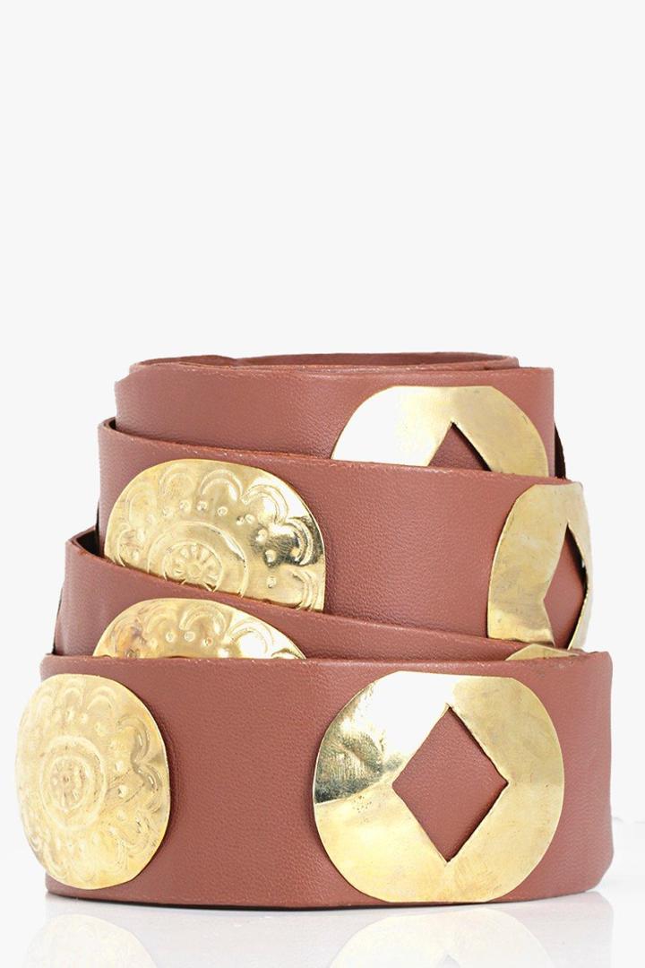 Boohoo Lois Stud Detail Western Belt Tan