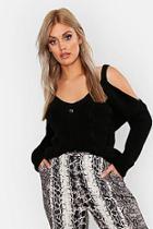 Boohoo Plus Cold Shoulder Cable Knit Cardigan