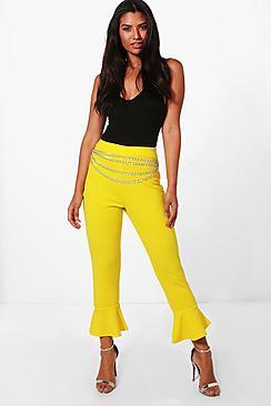 Boohoo Crepe Ruffle Hem Skinny Trousers