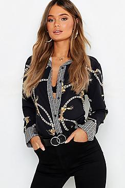 Boohoo Geo Contrast Chain Print Shirt