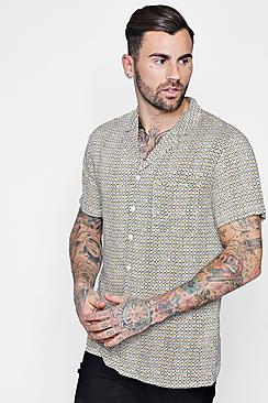 Boohoo Tile Print Short Sleeve Revere Shirt