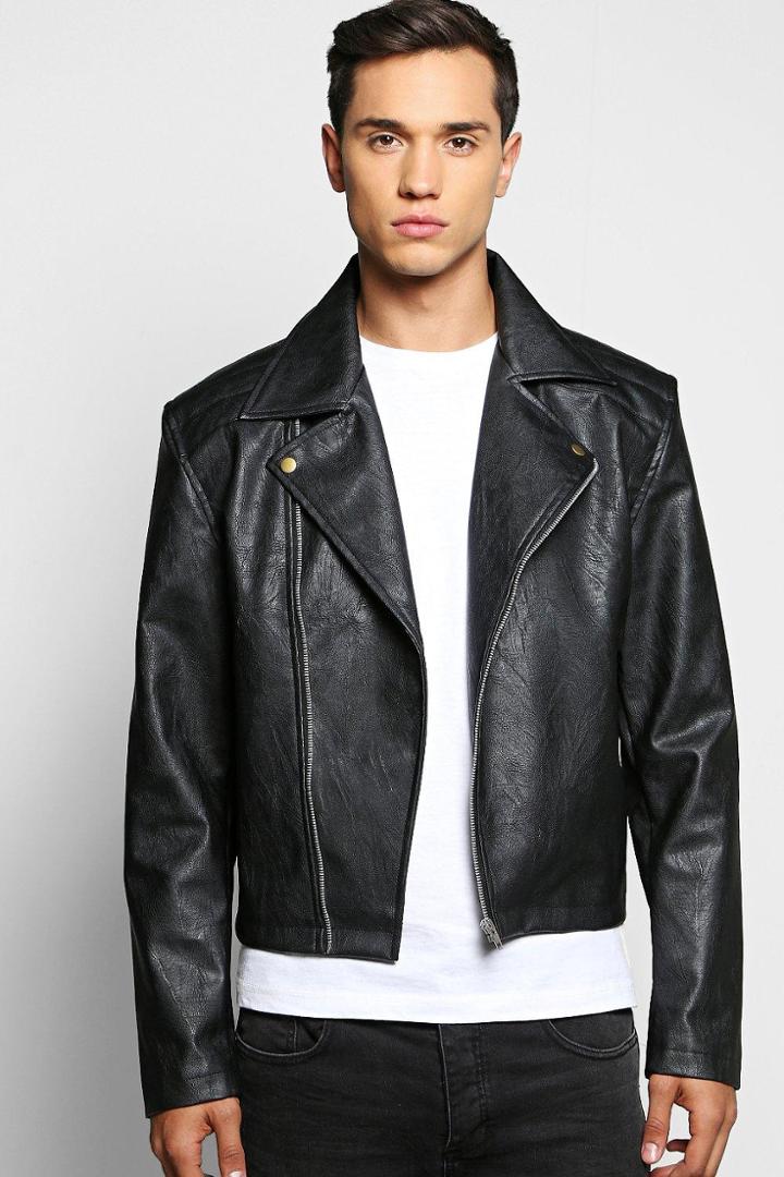 Boohoo Pu Biker Jacket With Quilted Yoke Black