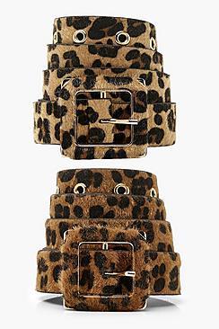 Boohoo 2 Pack Leopard Pony Belt