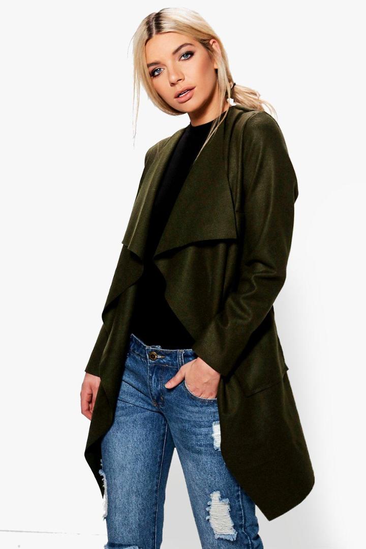 Boohoo Tilly Waterfall Coatigan Khaki