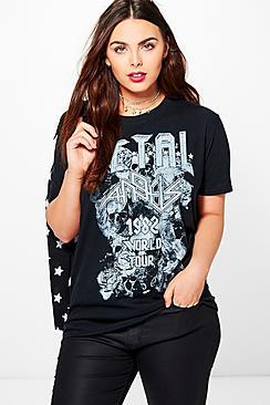 Boohoo Plus Lois Printed Band Slogan Tee