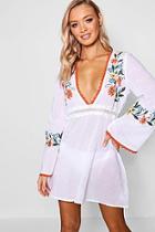 Boohoo Elsa Embroidered Flare Sleeve Lace Beach Dress