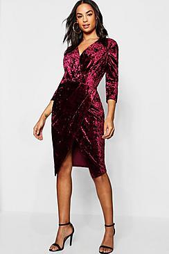 Boohoo Tall Crushed Velvet Wrap Dress