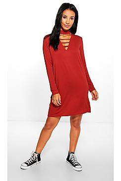 Boohoo Freyja Choker Strap Detail T-shirt Dress