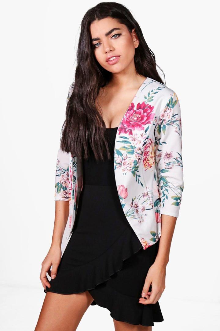 Boohoo Eloise Floral Collarless Blazer Grey