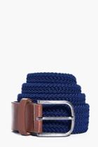 Boohoo Stretch Woven Belt With Pu And Buckle Navy