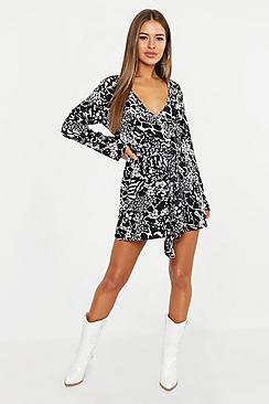 Boohoo Petite Mixed Animal Print Wrap Dress