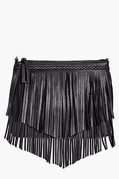 Boohoo Maisy Plait And Fringed Cross Body Bag