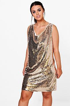 Boohoo Plus Emily Plunge Sequin Shift Dress