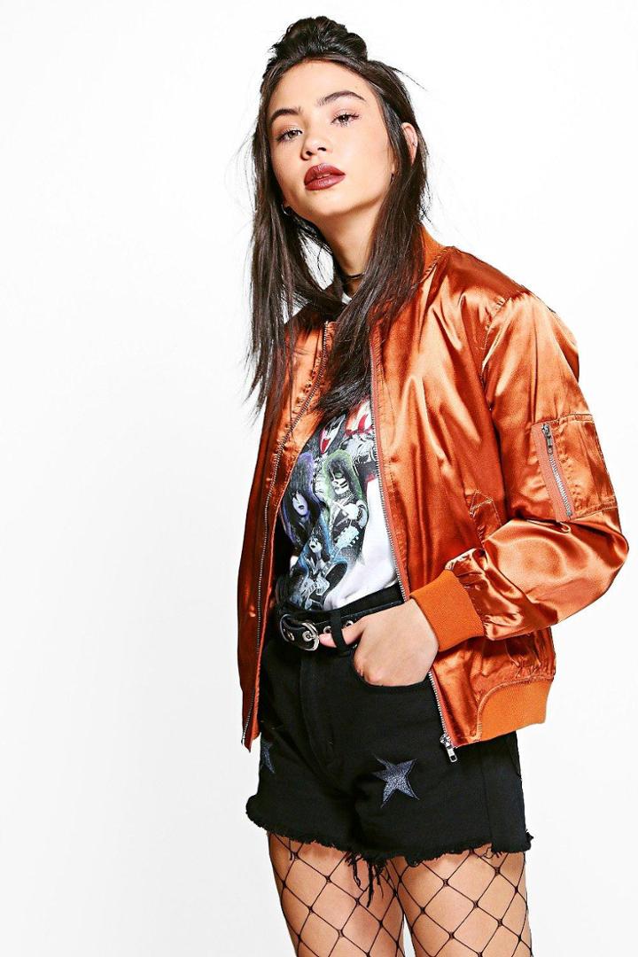 Boohoo Libby Silky Ma1 Bomber Jacket Spice