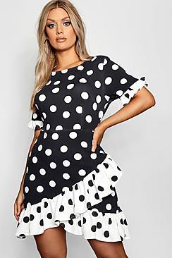 Boohoo Plus Maxi + Match Ruffle Polka Dot Dress