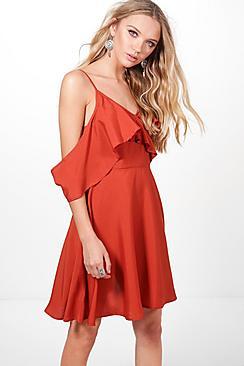 Boohoo Corin Frill Skater Tea Dress