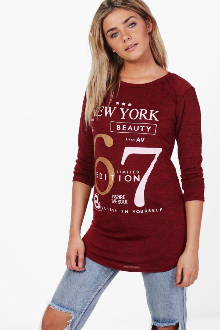 Boohoo Jasmine New York Knitted Top Wine