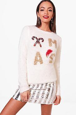 Boohoo Millie Fluffy Knit Sequin Christmas Jumper