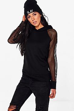Boohoo Ella Mesh Sleeve Overhead Hoody