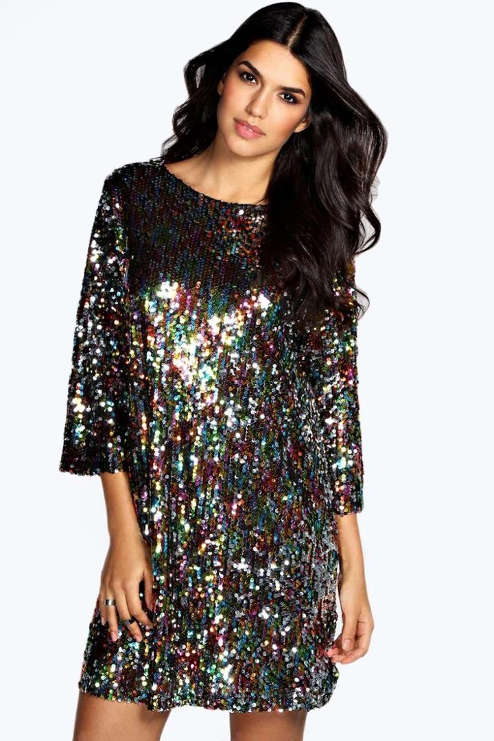 Boohoo Scarlett Woven Sequin Shift Dress Multi