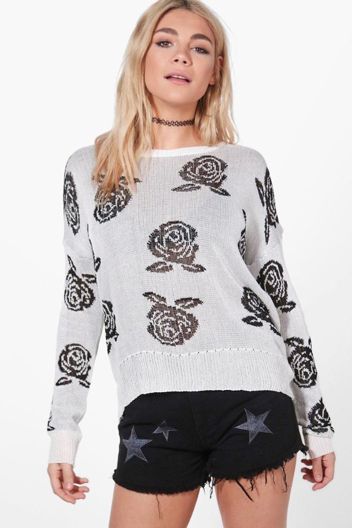 Boohoo Harriet Rose Pattern Jumper Ecru