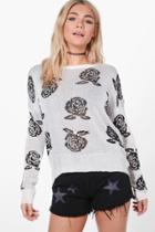 Boohoo Harriet Rose Pattern Jumper Ecru