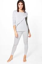 Boohoo Sarah Jersey Ruffle Lounge Top + Legging Set Grey