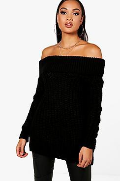 Boohoo Soft Knit Marl Bardot Jumper