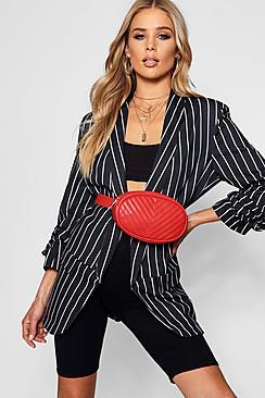Boohoo Sadie Stripe Ruched Sleeve Blazer
