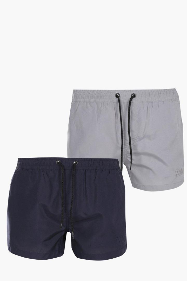 Boohoo 2 Pack Short Swim Shorts With Embroidery Navy