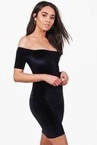 Boohoo Petite Nadia Velvet Off The Shoulder Dress