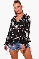 Boohoo Plus Priya Floral Wrap Top