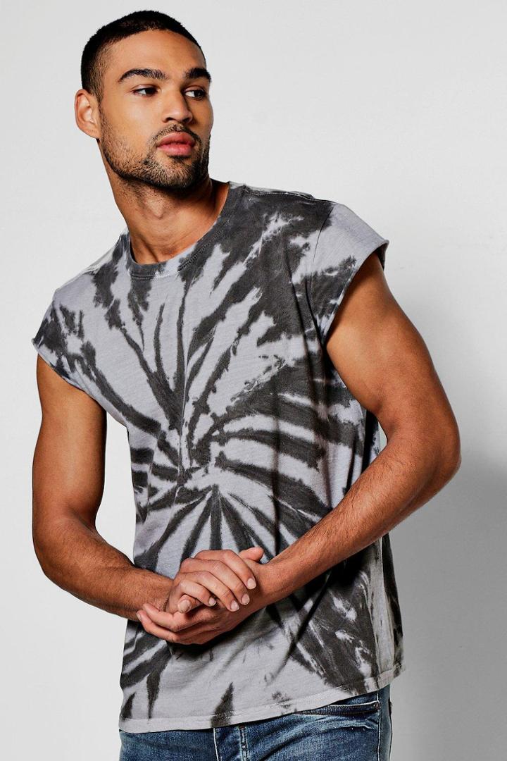 Boohoo Tie Dye T Shirt With Cap Sleeve Black