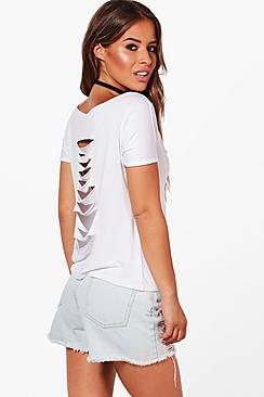 Boohoo Petite Teegan Slash Bac Oversized T Shirt