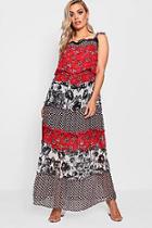 Boohoo Plus Zoey Ruffle Tiered Mixed Print Maxi Dress