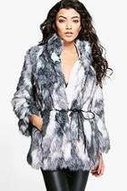 Boohoo Boutique Emma Patchwork Faux Fur Coat With Pu Belt