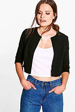 Boohoo Janey Ponte Crop Edge To Edge Jacket