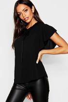 Boohoo Woven Frill Neck Tie Detail Blouse
