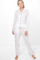 Boohoo Caitlyn Cotton Dobby Long Sleeve Trouser Set White