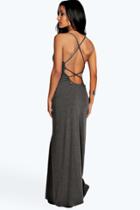 Boohoo Tilly Strappy Back Detail Maxi Dress Charcoal