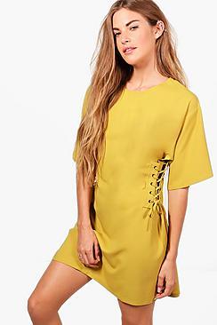 Boohoo Emma Lace Up Side Corset Shift Dress