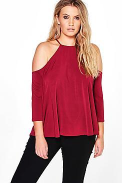 Boohoo Plus Jane Slinky Cold Shoulder Top