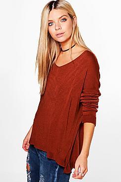 Boohoo Phoebe Roll Sleeve V-neck Jumper