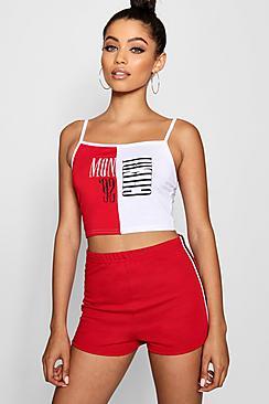 Boohoo Isabel Spliced Slogan Cropped Cami