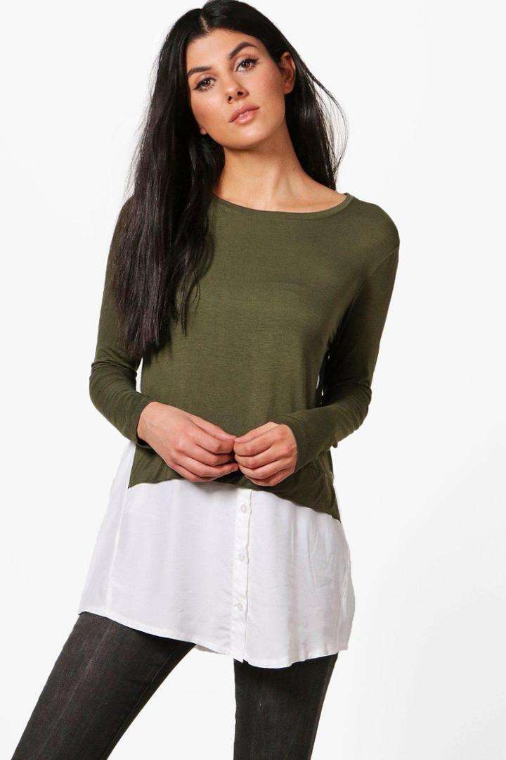 Boohoo Iona Shirt Hem Sweatshirt Khaki