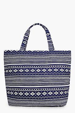 Boohoo Ellie Blue Aztec Beach Bag