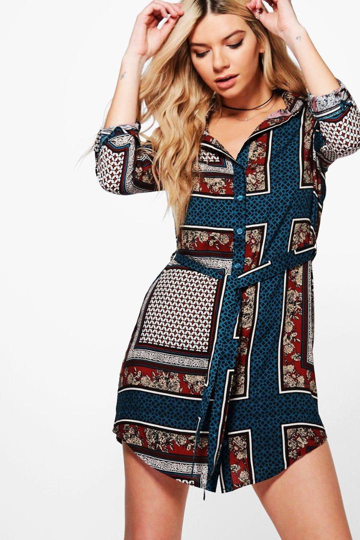 Boohoo Philly Paisley Border Print T-shirt Dress Multi