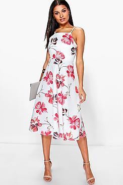 Boohoo Nancy Floral Strappy Midi Skater Dress